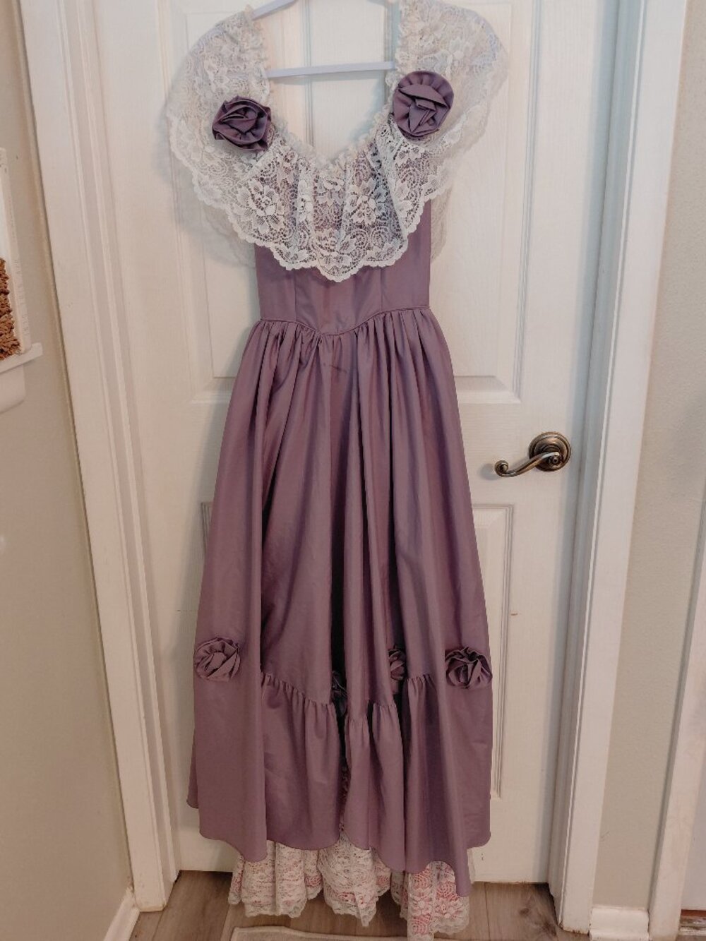 Vintage 70s 80s Victorian Romantic Lavender Lace Dress Union Made USA